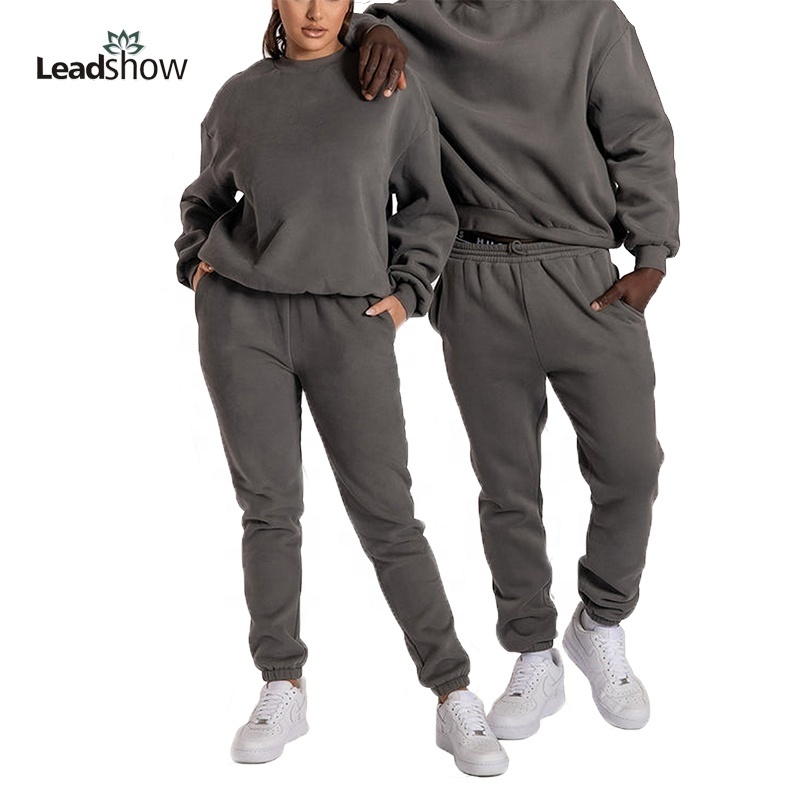 High Quality Custom Cotton Unisex Plain Crewneck Oversized Sweatsuits 2 Piece Set Plus Size Blank Joggers Sportswear Tracksuits