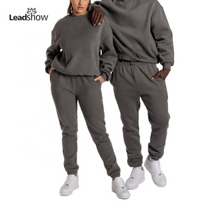 High Quality Custom Cotton Unisex Plain Crewneck Oversized Sweatsuits 2 Piece Set Plus Size Blank Joggers Sportswear Tracksuits