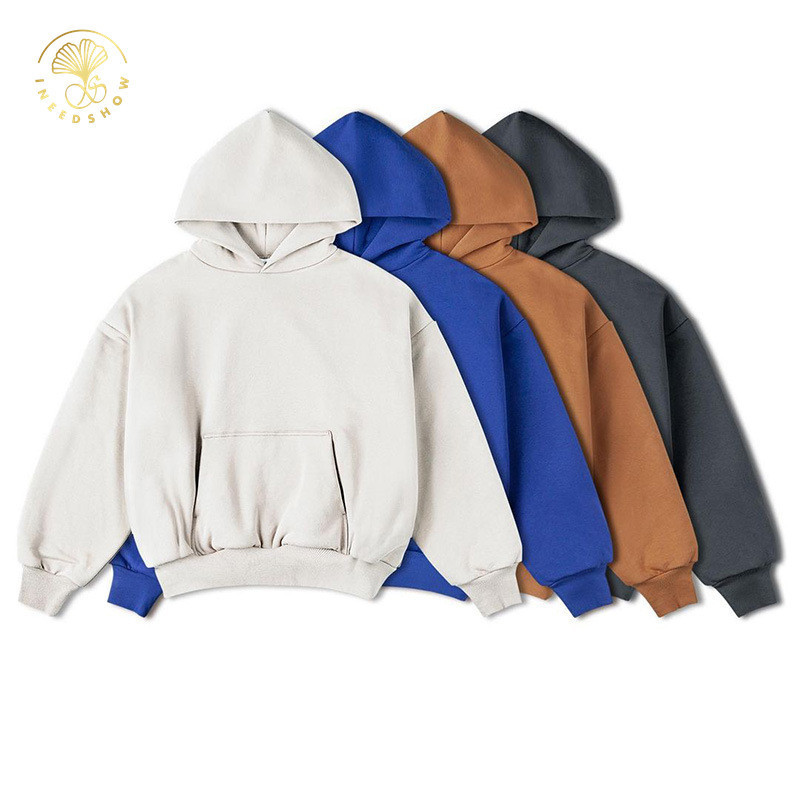 Leadshow Custom Heavy Cotton Thick Stringless Oversize Plain Hoodies No String Pullover Bulk Sublimation Blank Hoodies