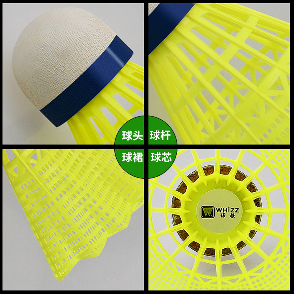 2024 New Arrival WHIZZ  6pcs super durable  white/yellow nylon badminton shuttlecock