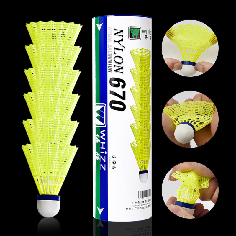 2024 New Arrival WHIZZ  6pcs super durable  white/yellow nylon badminton shuttlecock