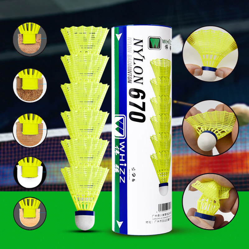 2024 New Arrival WHIZZ  6pcs super durable  white/yellow nylon badminton shuttlecock