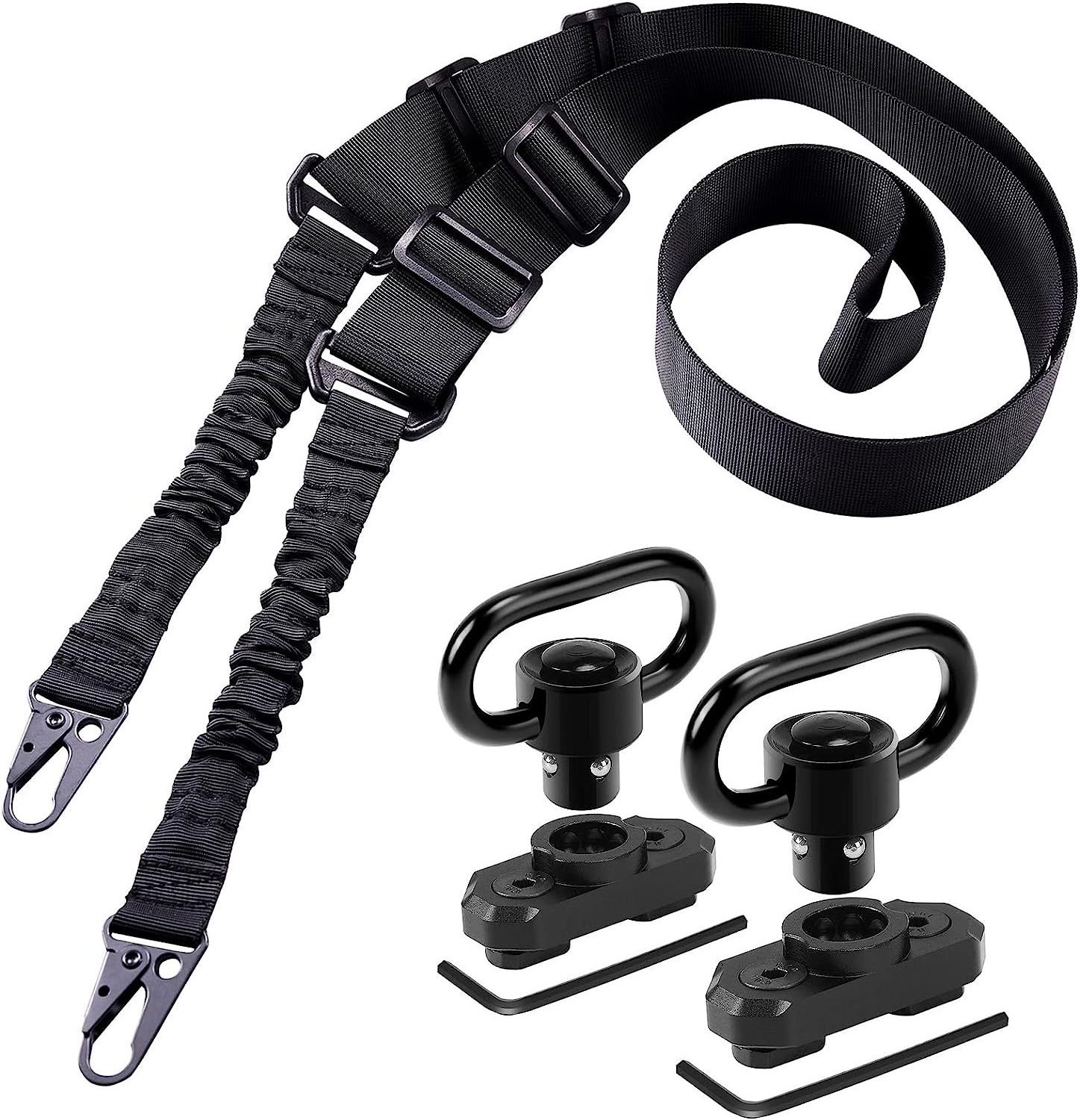 Two Point Traditional Sling with Mounts  Adjustable Extra Long Two Point  with 2 Pack 1.25 QD Sling Rail Swivel Mounts