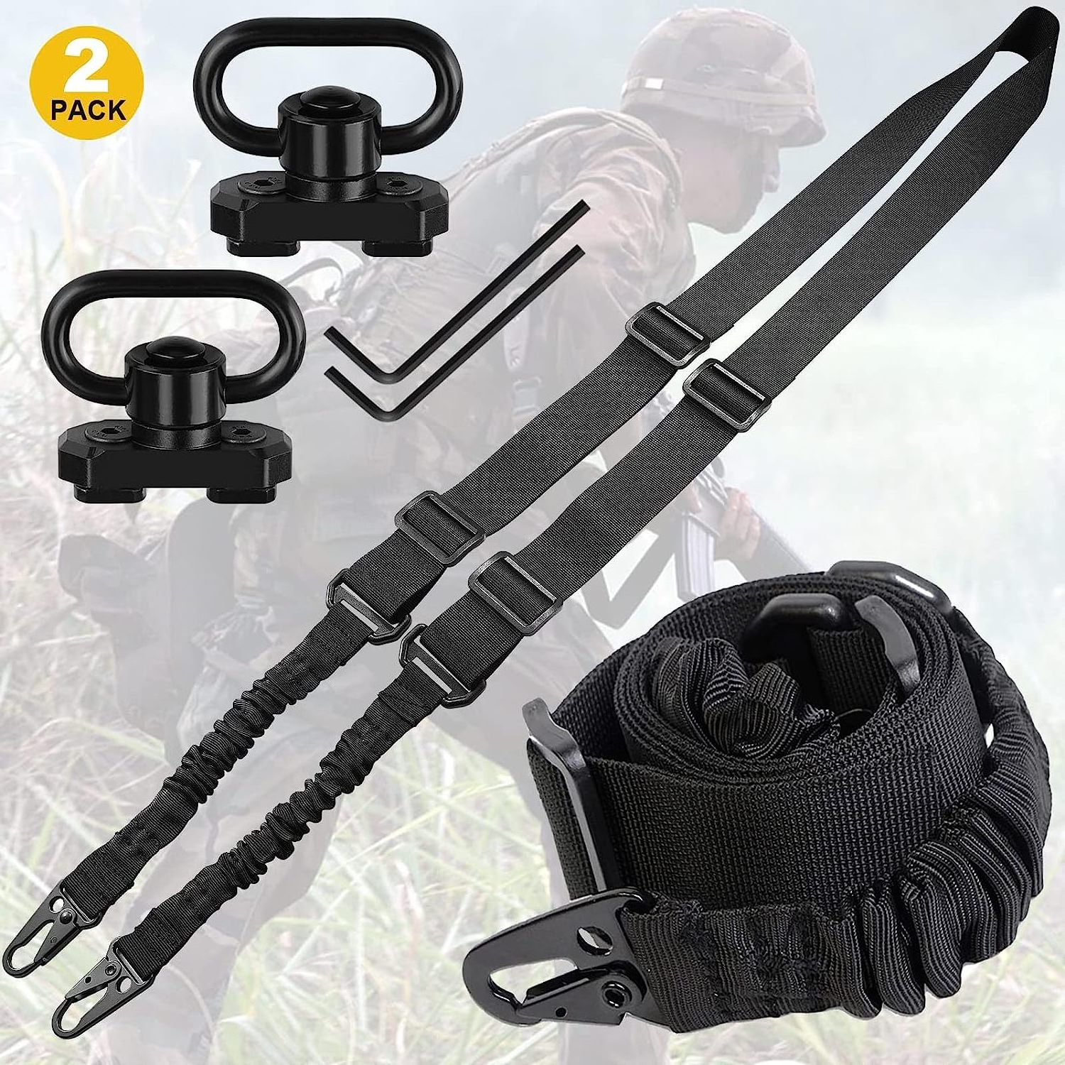 Two Point Traditional Sling with Mounts  Adjustable Extra Long Two Point  with 2 Pack 1.25 QD Sling Rail Swivel Mounts