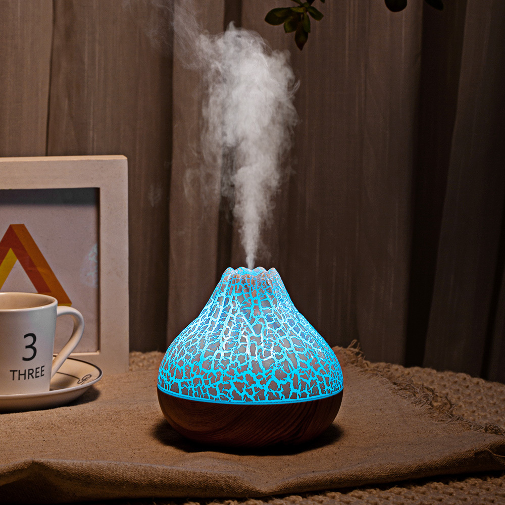 Colorful Lamp Wood Grain Volcano Mini Humidifier USB Personal Desktop Cool Mist Air Humidifier With 7 colors LED Lights