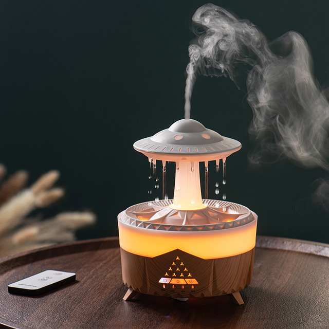 2023 UFO Rain Cloud Water Drop Aroma Essential Oil Scent Diffuser  Fragrance Machine With  Colorful Light