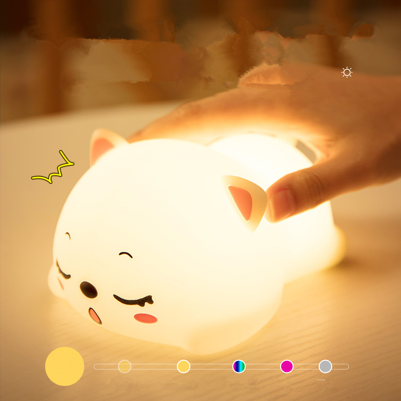 USB Rechargeable Touch Sensor Night Lights  Lamp Bedroom Bedside Lamp Creative Gifts Cute Cat Silicone Night Light For Kids Baby