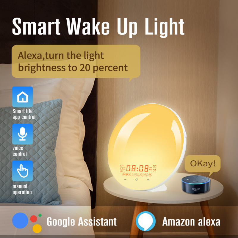 WIFI Sunrise Alarm Clock Wake Up Light With Alexa Google Home Smart Life Tuya App