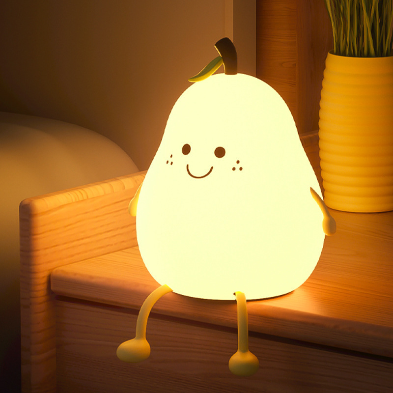 2023 Popular Baby Sleeping Lamp Usb Rechargeable Cute Fruit Pear Silicone Small Night Light Touch Sensor Kids Lamp