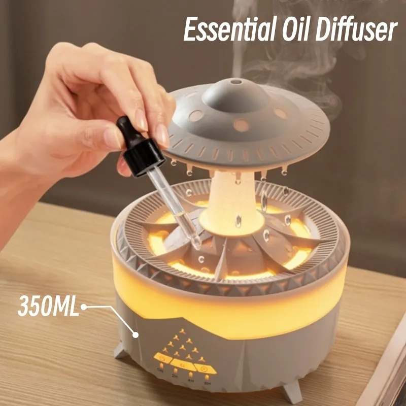 2023 UFO Rain Cloud Water Drop Aroma Essential Oil Scent Diffuser  Fragrance Machine With  Colorful Light