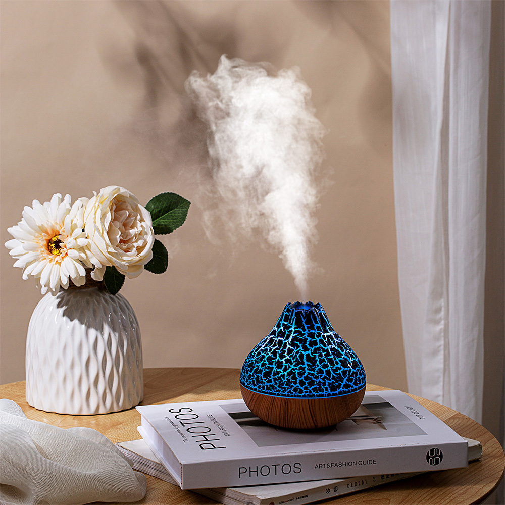 Colorful Lamp Wood Grain Volcano Mini Humidifier USB Personal Desktop Cool Mist Air Humidifier With 7 colors LED Lights