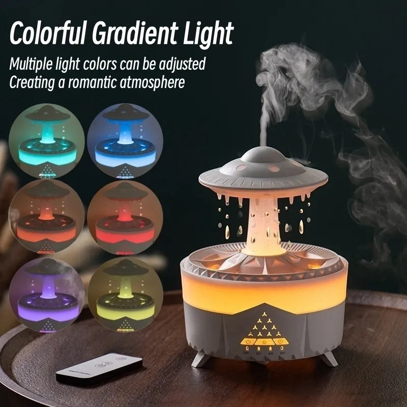 2023 UFO Rain Cloud Water Drop Aroma Essential Oil Scent Diffuser  Fragrance Machine With  Colorful Light