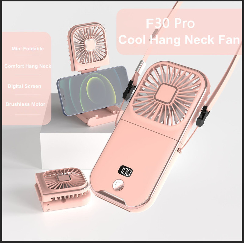 180 Degree  Folding 3000 mAh Power Bank Desktop Air Cooling Fan Mini Portable Outdoor Hand Fan Hanging Neck Fan