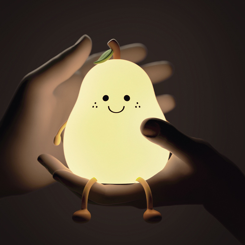 2023 Popular Baby Sleeping Lamp Usb Rechargeable Cute Fruit Pear Silicone Small Night Light Touch Sensor Kids Lamp