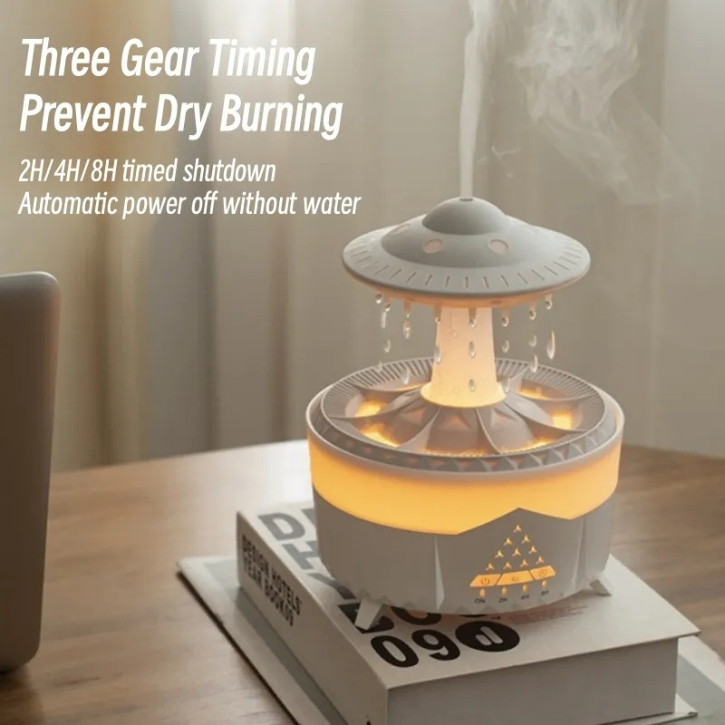 2023 UFO Rain Cloud Water Drop Aroma Essential Oil Scent Diffuser  Fragrance Machine With  Colorful Light