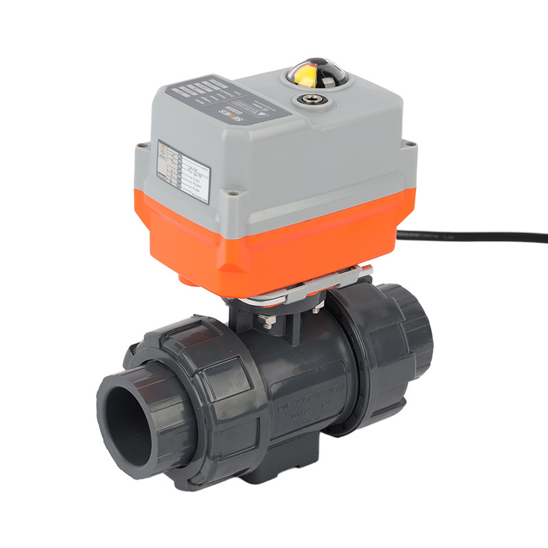 DN50 2 Way 3 Ways 12V Electric Water Upvc Actuator Ball Valve PVC Double Union Motorized Automatic Ball Valve