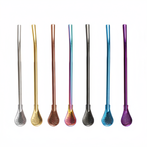 304 stainless steel straw spoon for travel camping with hollow detachable long handle kitchen beverage stirring spoon