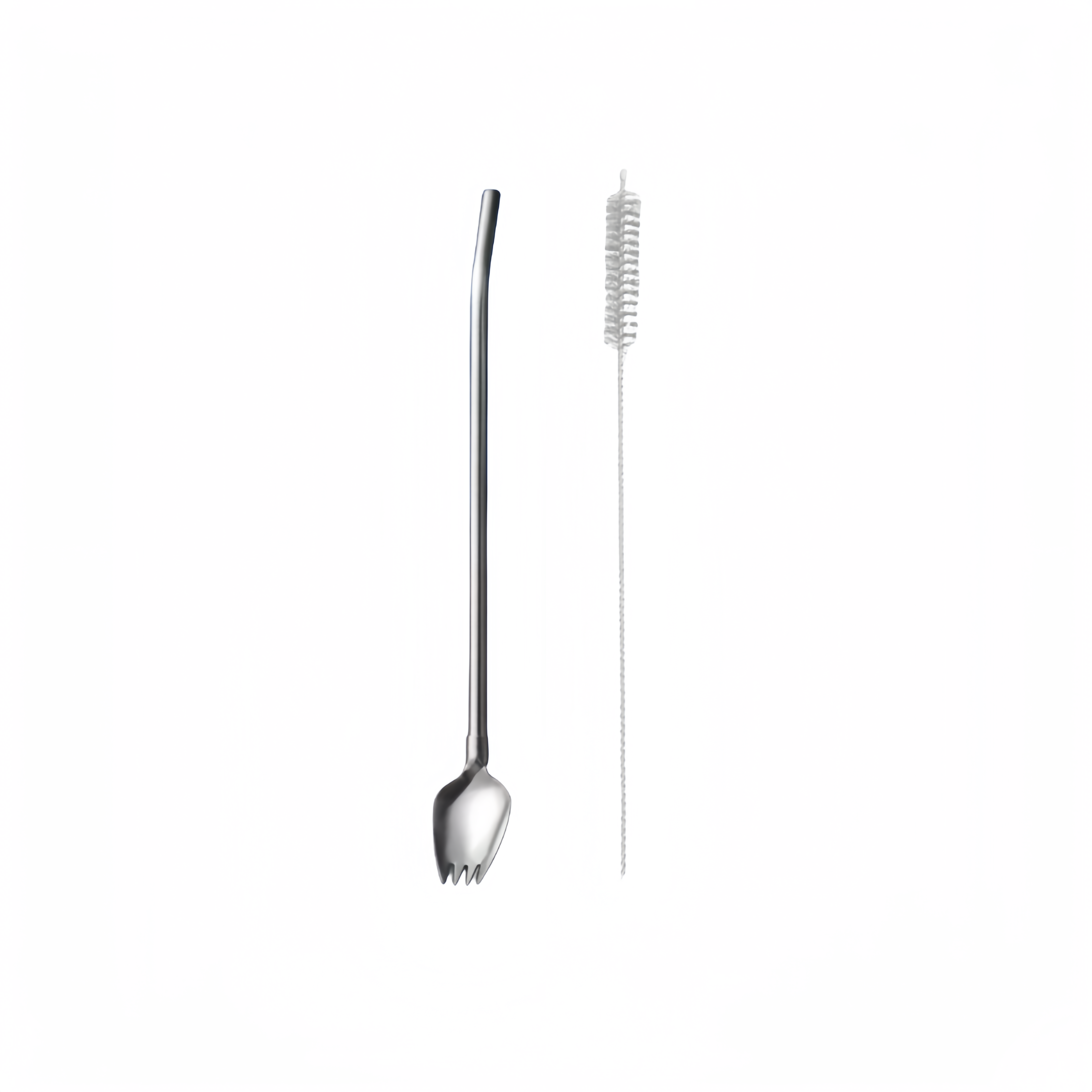 304 Stainless Steel Straw Fork Fruit Salad Ice Fork Stirring Integrated Dual-Use Camping Kitchen Utensils