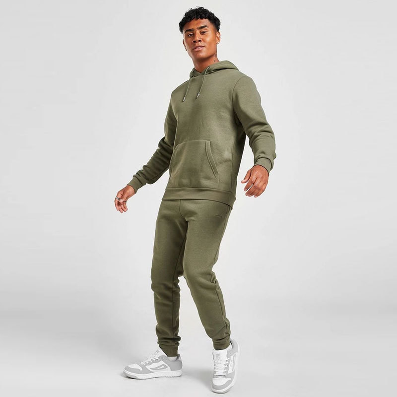 Overhead Fleece Tracksuit Olive Green Hot sale customized slim long sleeve mens jogger training suits wholesale fitness running