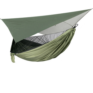 Outdoor Hanging Bed Sleeping Swing Portable Mosquito Net Camping Hammock with Waterproof Sun Shade Canopy Tarp  for 1~2 Person