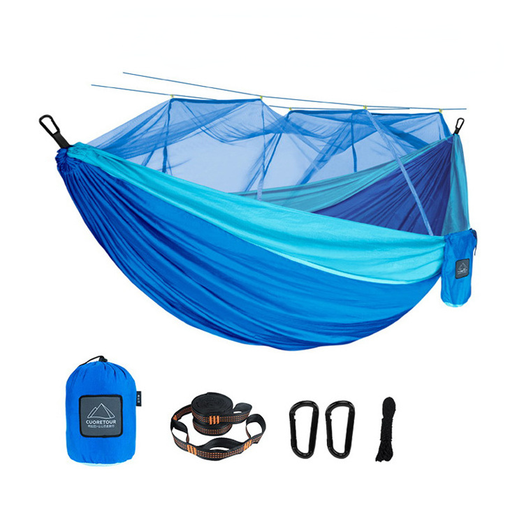 In stock Single Size 270*140cm 210T Nylon Folding Portable Travel Outdoor Camping Hammock with Mosquito Net