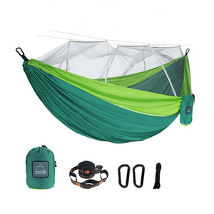 In stock Single Size 270*140cm 210T Nylon Folding Portable Travel Outdoor Camping Hammock with Mosquito Net