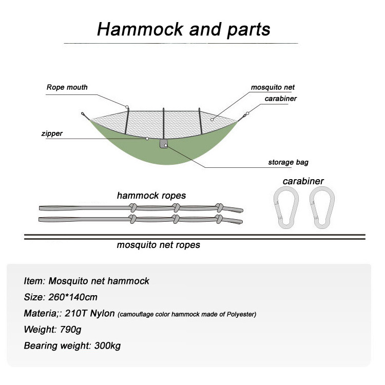 In stock Single Size 270*140cm 210T Nylon Folding Portable Travel Outdoor Camping Hammock with Mosquito Net