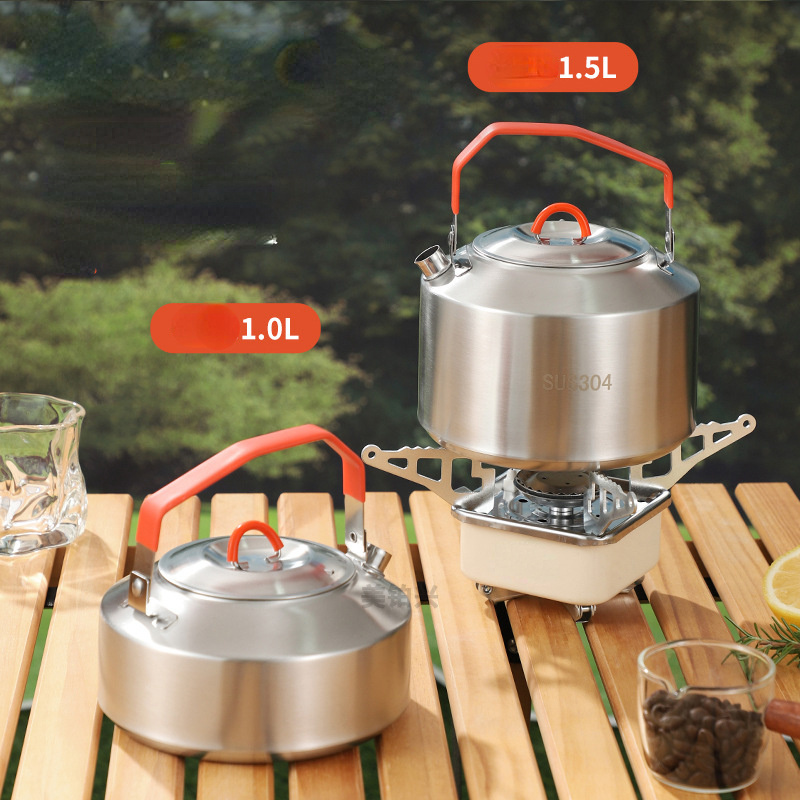 1L/1.5L Portable Food-Grade 304 Stainless Steel Camping and Picnic Outdoor Water Kettle