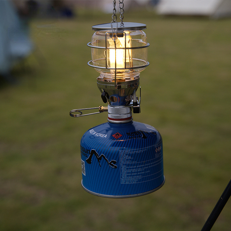 ODM Available Portable Medium-sized Glass Cover Gas Camping Lamp Lantern for Outdoor Tent Lighting and Heating