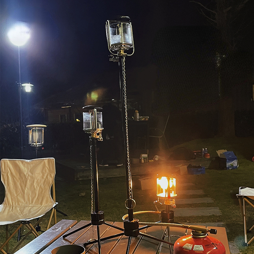 New Arrival Spot Goods Portable Glass Chimney Camping Gas Lamp Lantern with Tripod Stand and Extent Pole for Outdoor