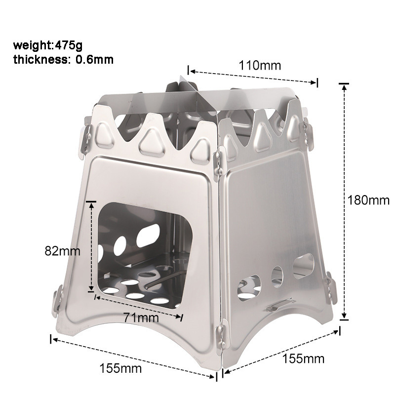 M size Outdoor Camping Portable 304 Stainless Steel Folding Detachable Cooking Charcoal and Solid Alcohol Wood Stove