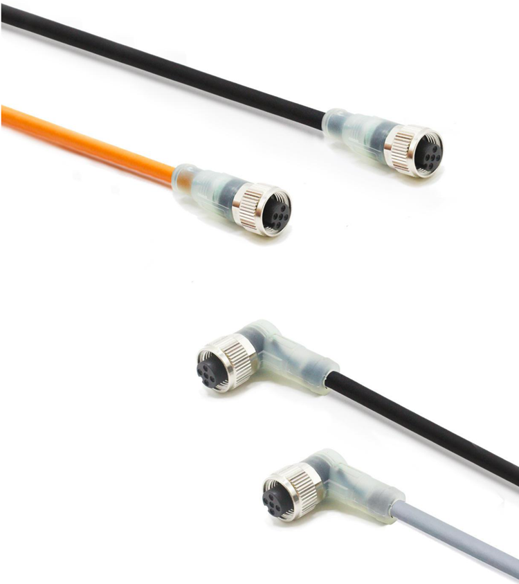 Customized Overmolded Wire Harnesses Waterproof cable Straight Angle assembly LED indicator light m12 connector 4 pin