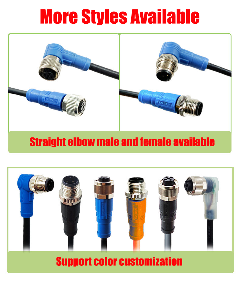 Straight Right angle M12 3 4 5 8pin male female waterproof double head circular cambus cable shielded wire sensor connector