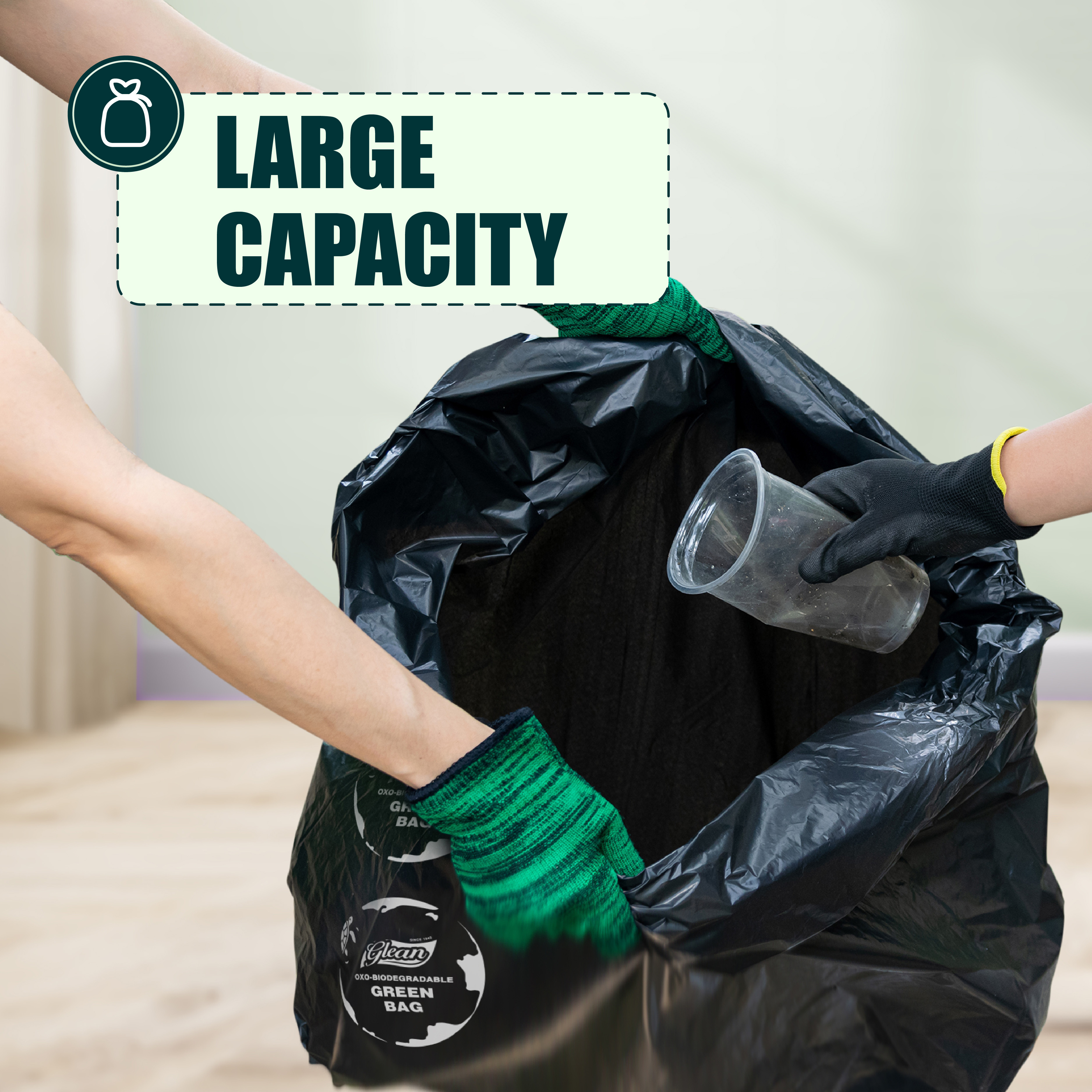 100% Biodegradable Bin Liners 55-60 Gallon Contractor Construction Waste Plastic Trash bags Strong Black Garbage Bags on roll