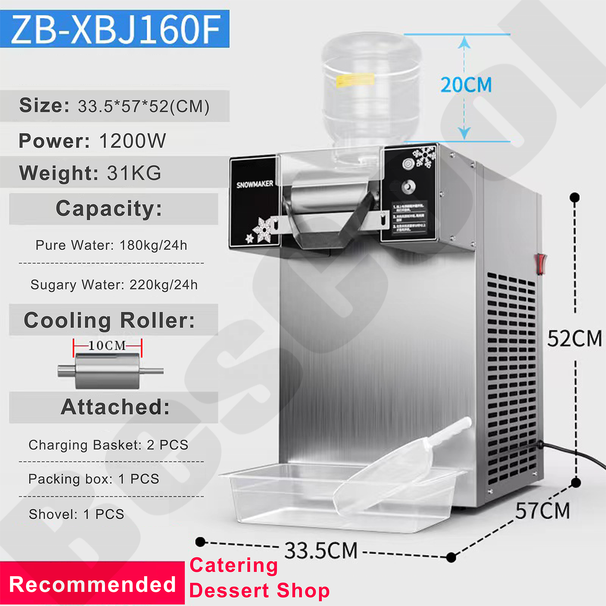 OEM Factory Direct New Home Use Snow Ice Machine 60kg Ice Storage for Restaurants Hotels and Food Shops Retail