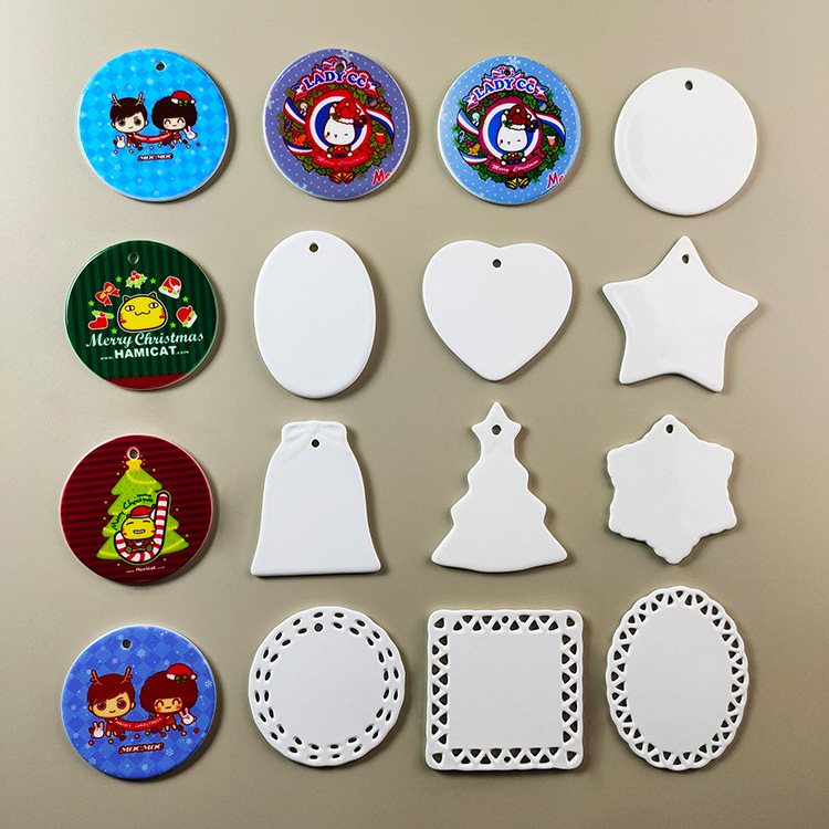 Wholesale sublimation 3 inch Round Circle Custom Sublimation Blank Ceramic Christmas Ornaments Flat Christmas Ornament