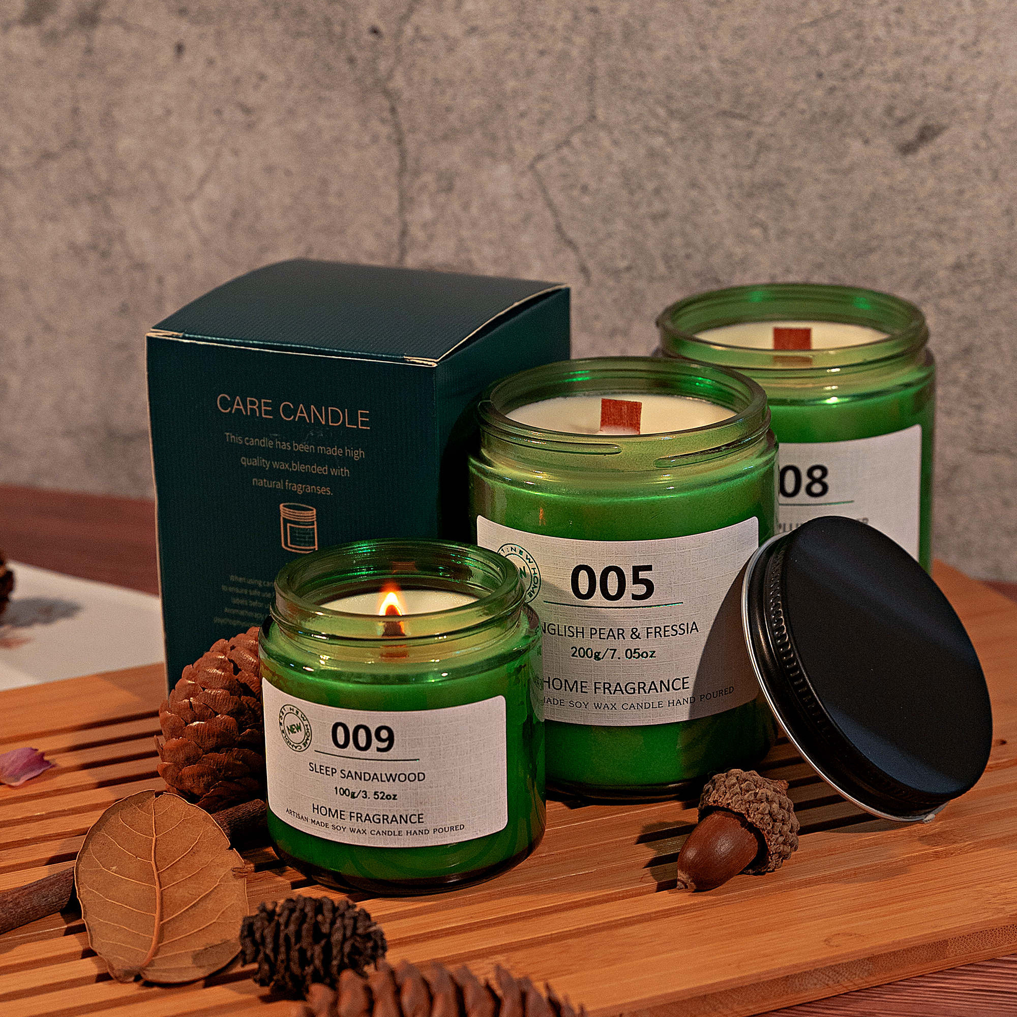 Smokeless Green Glass Gift Scented Candles Household Products Smokeless Soy Wax Scented Candles Wholesale