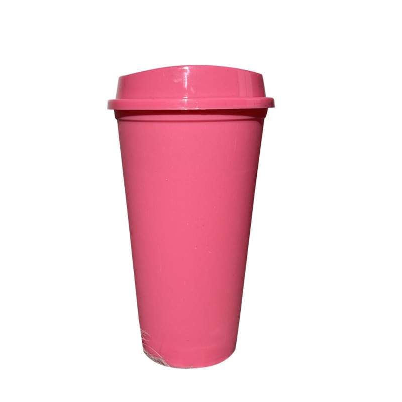 Reusable Solid Color Single Wall 500ml/710ml Coffee mug Plastic PP Coffee Cup for Tea/ Coffee with Lid 16oz