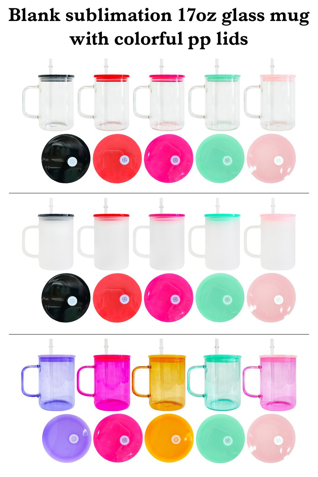 Custom Logo 17oz sublimation colored candy Jelly Clear Frosted Ombre beer can coffee glass mug cup with handle and color lid