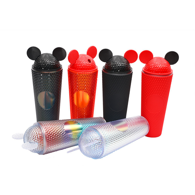 24oz 710ml Hot Amazon Custom DIY Double Wall Plastic water bottle studded Clear Cup Tumbler with Lids and Straws