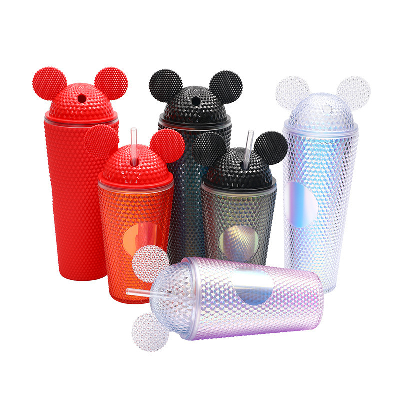 24oz 710ml Hot Amazon Custom DIY Double Wall Plastic water bottle studded Clear Cup Tumbler with Lids and Straws