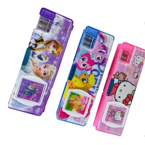 New Children's Calculator Plastic Stationery Box Primary School Cartoon Double sided Tape Multifunctional Pencil Box