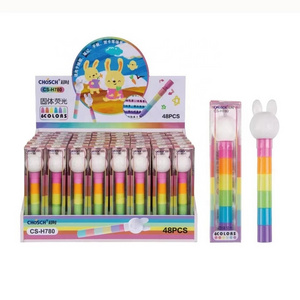 Non toxic 6pcs assorted color silky crayon no bleed bible gel highlighter with rabbit head for school supplies