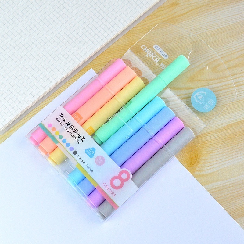 8pcs/set Macaron Pastel Fluorescent Highlighter Marker with Chisel Tip