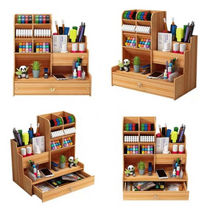 Wooden large capacity multi functional desk organizer pen holder with nordic ins style for office stationery