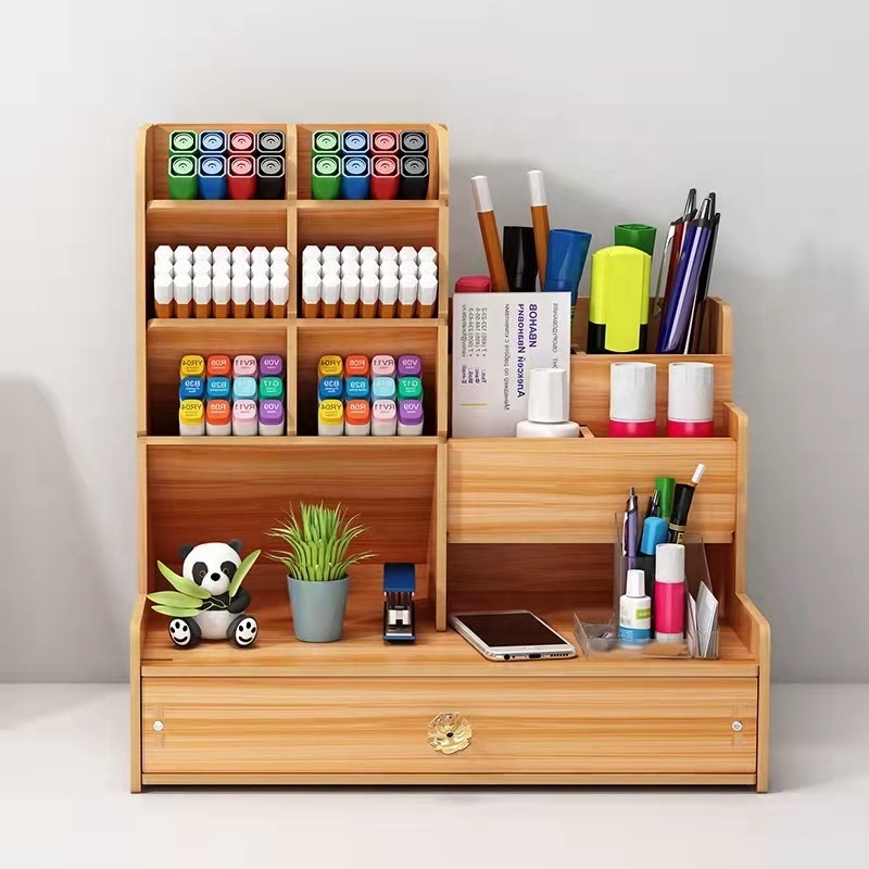 Wooden large capacity multi functional desk organizer pen holder with nordic ins style for office stationery