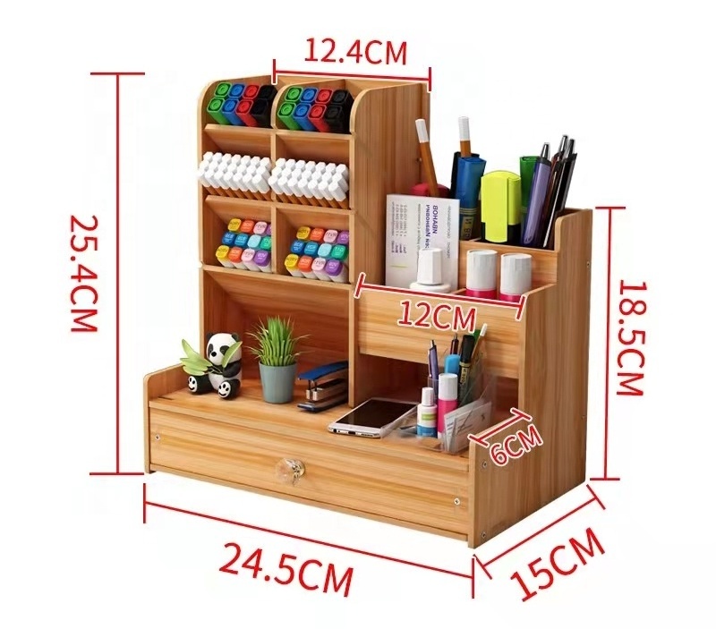 Wooden large capacity multi functional desk organizer pen holder with nordic ins style for office stationery