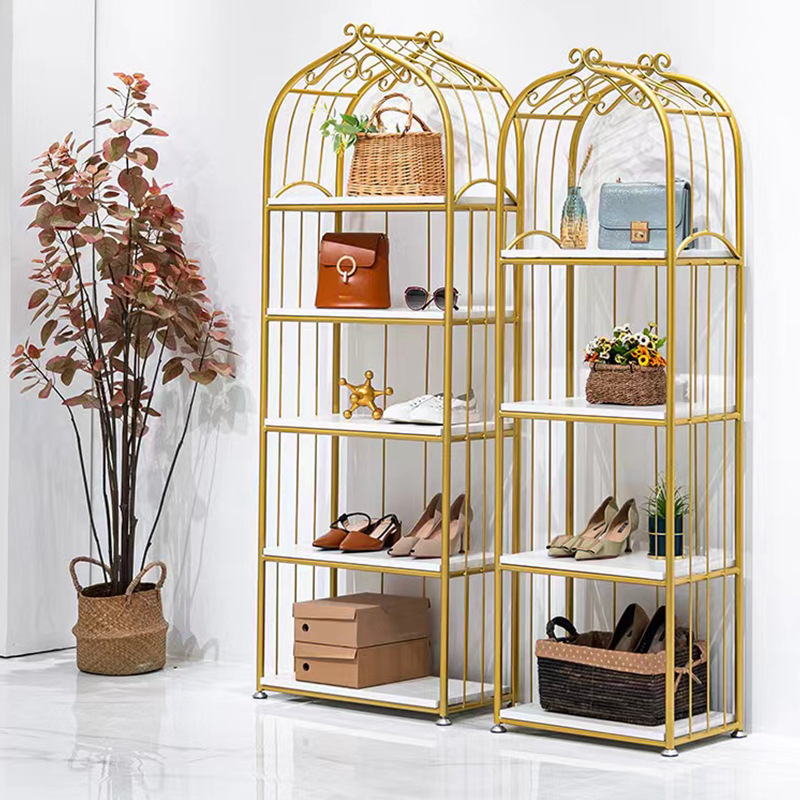 Custom Boutique Gold Clothing Wall Mounted Rack Nesting Table Clothes Shelving Garment Display Rack Clothing Store Furniture