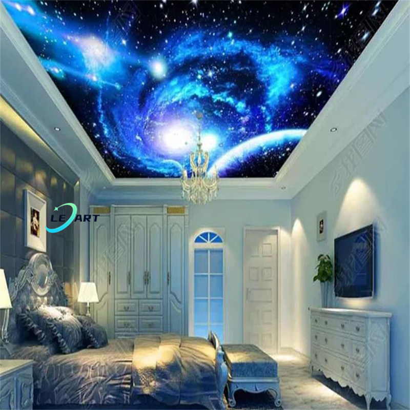 Modern Interior Designs plastic picture frame profiles Uv Print Out space Stars Pvc Strech Ceiling Film