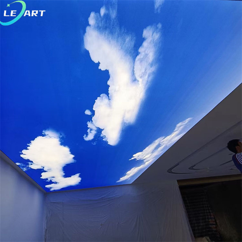 LeArt Luxury Fall Ceiling Ideas Roof Decoration Stretch Led Sky Ceiling Panel 3d Pvc for Restaurant